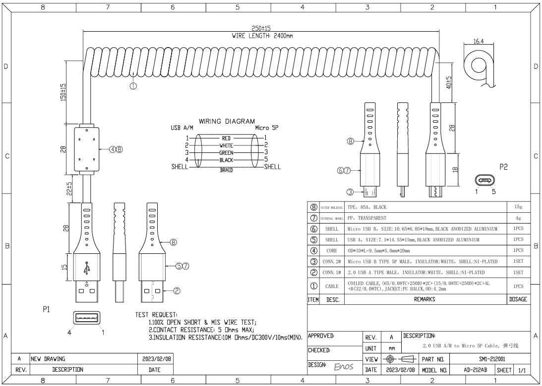 SRM Coiled USB Cable Micro USB Premium