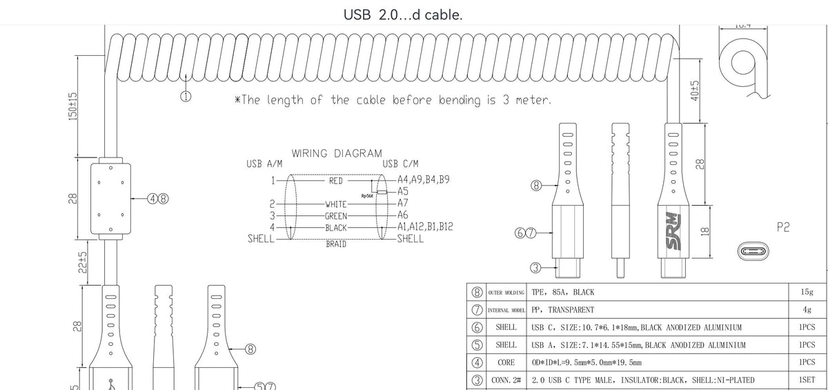 SRM Coiled USB Cable USB C Premium – Sim Racing Machines